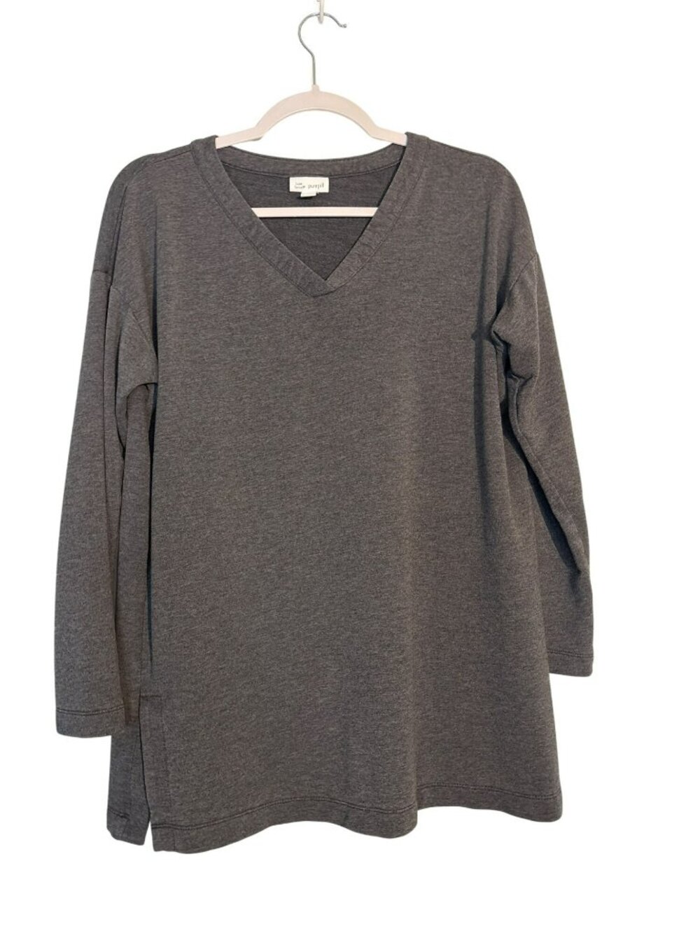 J. Jill PureJill Luxe Tencel Heathered Gray V-Neck Long Sleeve Tunic Top Size M